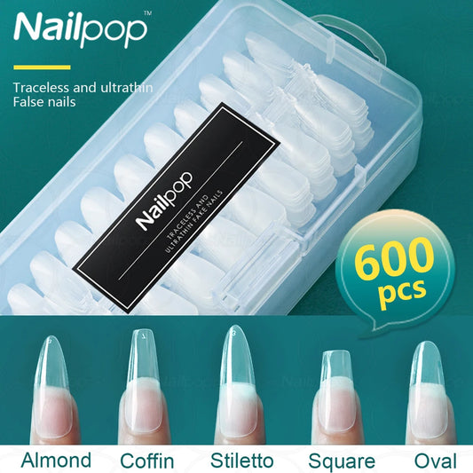 Nailpop False Nails Gel X Tips Short Almond/Coffin Full Cover Acrylic Press on Fake Nails American Capsule Art Supplies and Tool