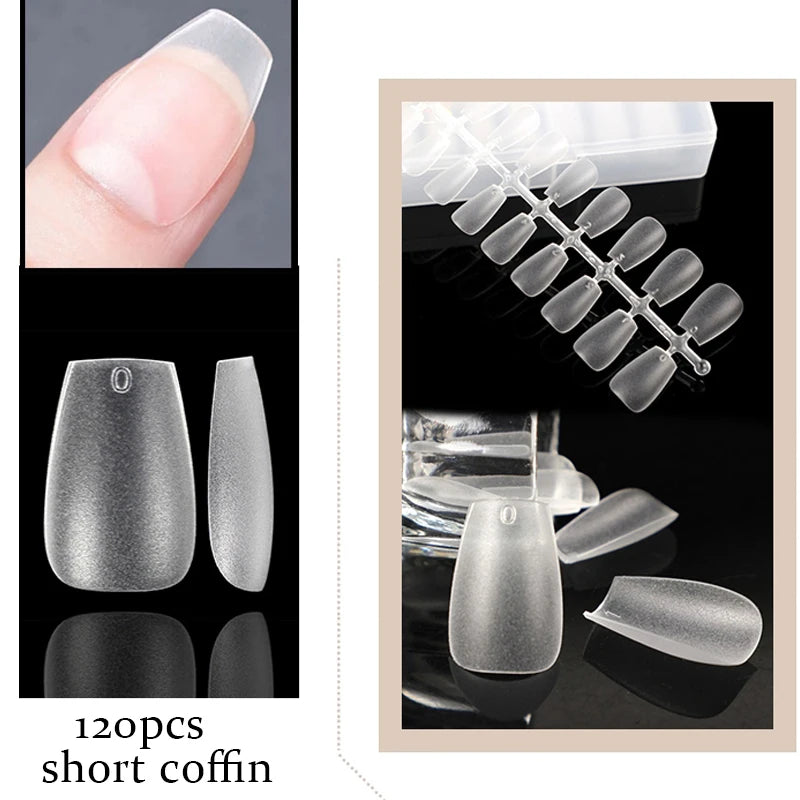 FILI Short Press On Nails With Design Fake Nails Tips American Capsule Gel X  For Nail Extension Square Coffin Frosted False