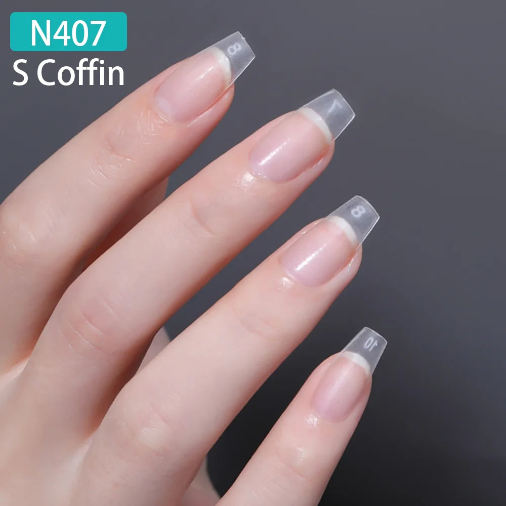 FILI Short Press On Nails With Design Fake Nails Tips American Capsule Gel X  For Nail Extension Square Coffin Frosted False