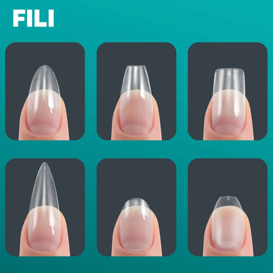 FILI Short Press On Nails With Design Fake Nails Tips American Capsule Gel X  For Nail Extension Square Coffin Frosted False